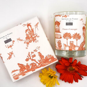 Bougie parfumée fleur d'oranger motif Toile de Jouy
