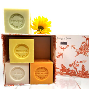Coffret savonnettes mimosa, jasmin, verveine, orange pamplemousse