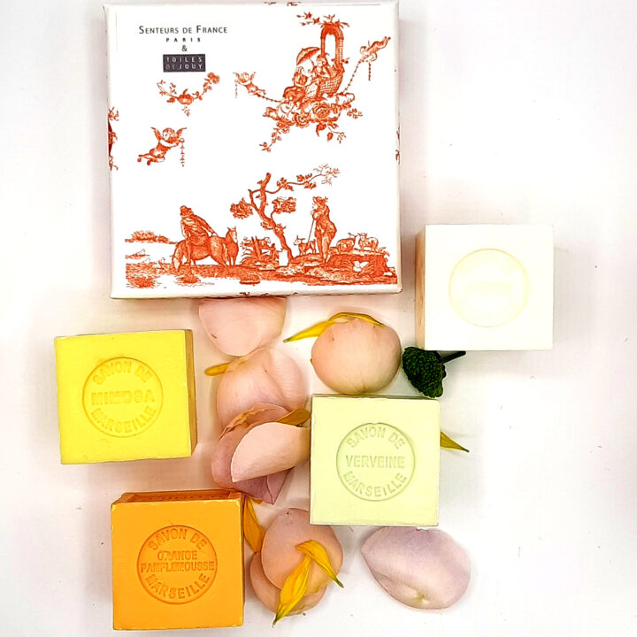 Coffret savonnettes mimosa, jasmin, verveine, orange pamplemousse