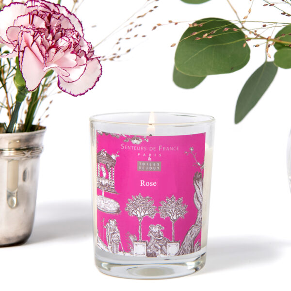 Bougie Rose toiles de Jouy