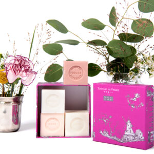 Coffret savonnettes parfumées figue, muguet, rose, jasmin