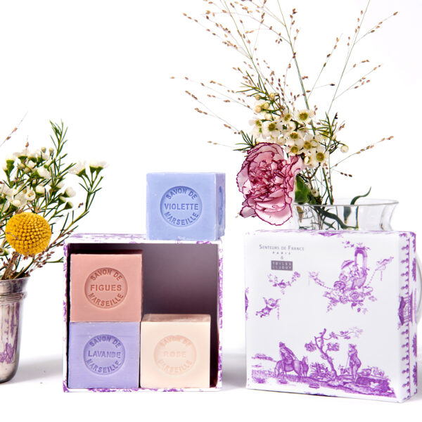 Coffret savonnettes parfumées figue, lavande, violette, rose